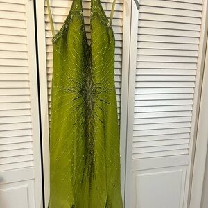 Lime green gorgeous halter evening gown.